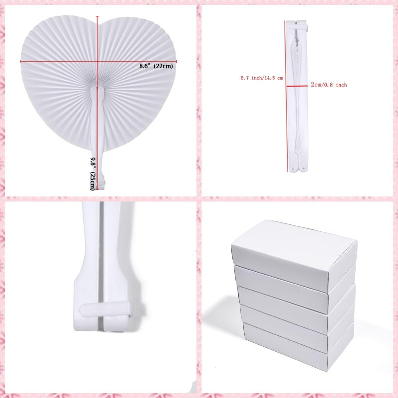 Bestage 20 Pcs White Paper Fans,Foldable Handheld Fans for Women,Heart Wedding Decorative Folding Hand Fan for Bridal Guest Church Party Favors Dancing Birthday DIY - Image 2